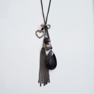 Long Black Charm Necklace